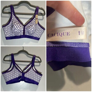 Cacique Cotton Unlined No Wire Purple White Size 44D NWT
